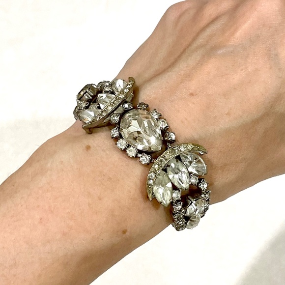 Vintage Art Deco Rhinestone Crystal Bracelet Earrings Bridal Jewelry Estate - Picture 6 of 11
